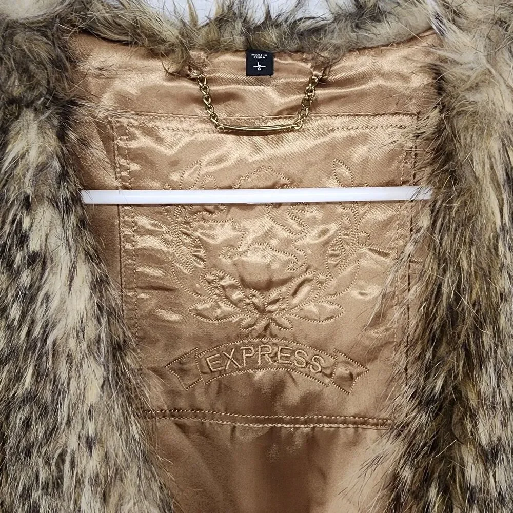 Express Faux Fur Vest in Brown and Tan - Picture 3 of 7